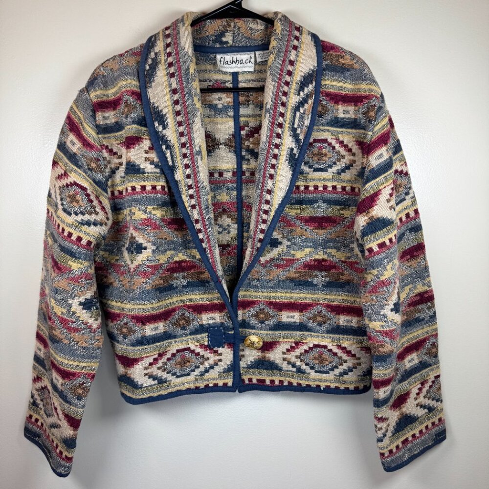 VTG Flashback Women’s Aztec Southwest Cardigan Jacket Western Cotton Size Large